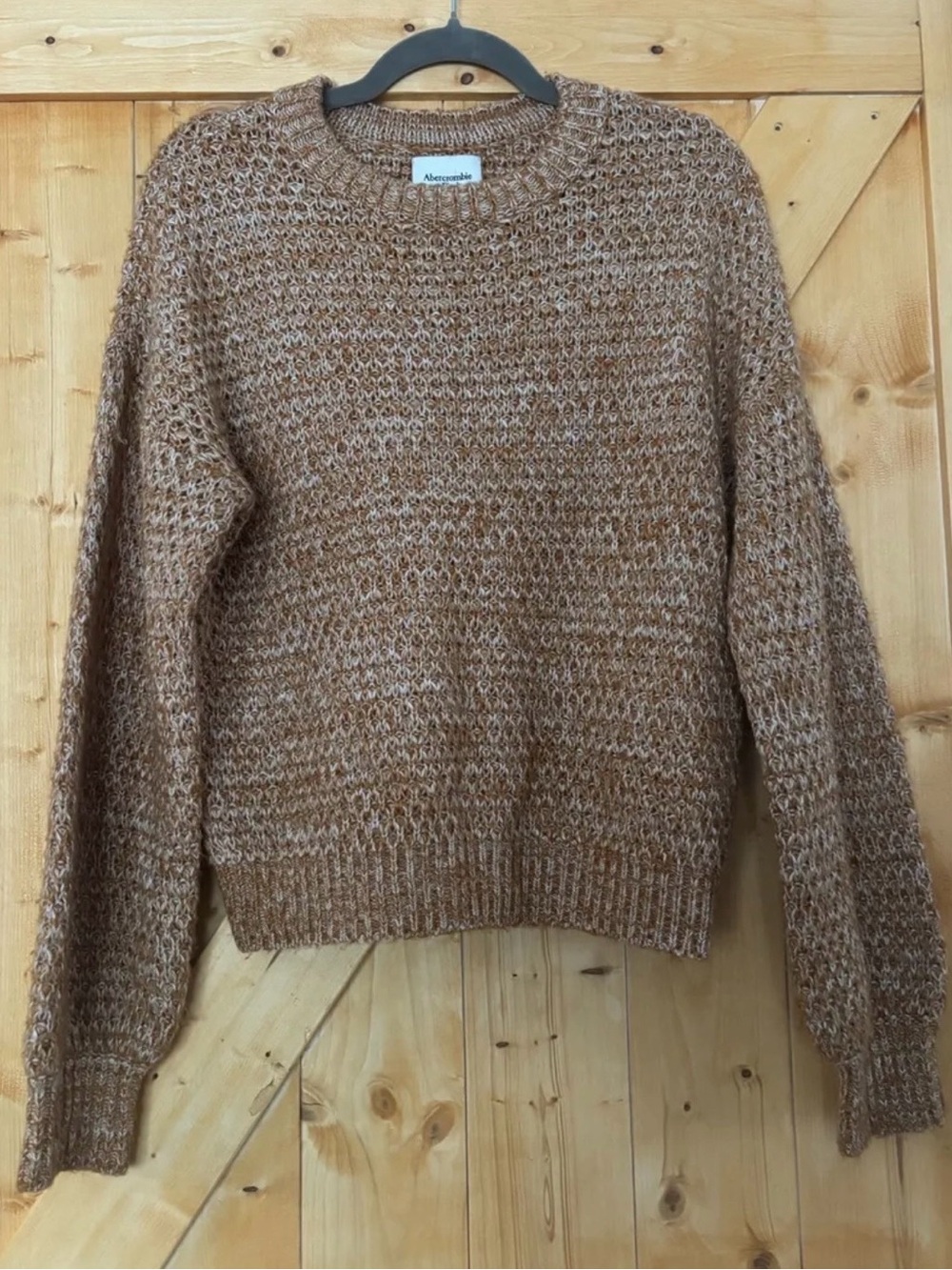 Abercrombie & Fitch Chunky Waffle Knit Crewneck Sweater Brown Cream Marled Large